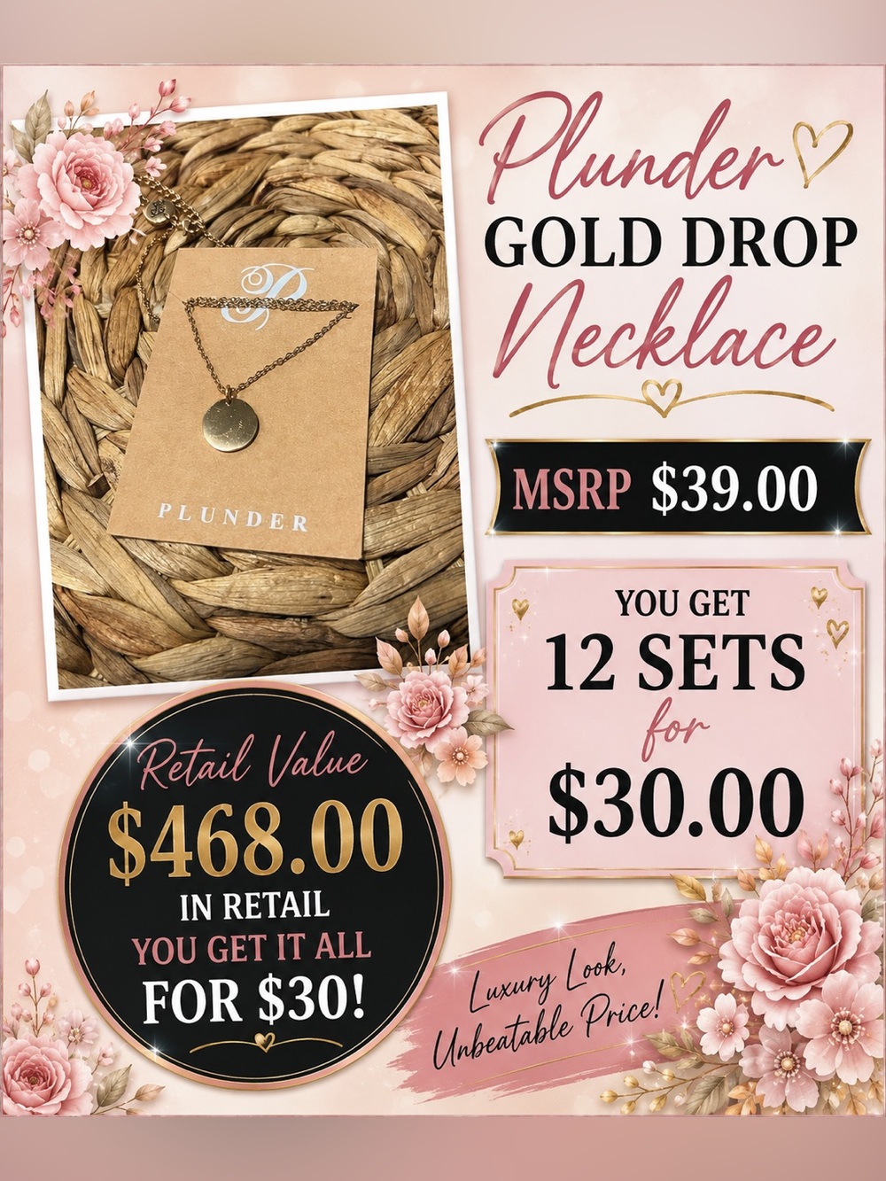 Plunder Gold Tone Round Pendant Necklace